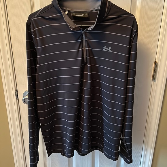 Under Armour 1/4 zip pullover. Black with gray stripes. - Picture 1 of 4